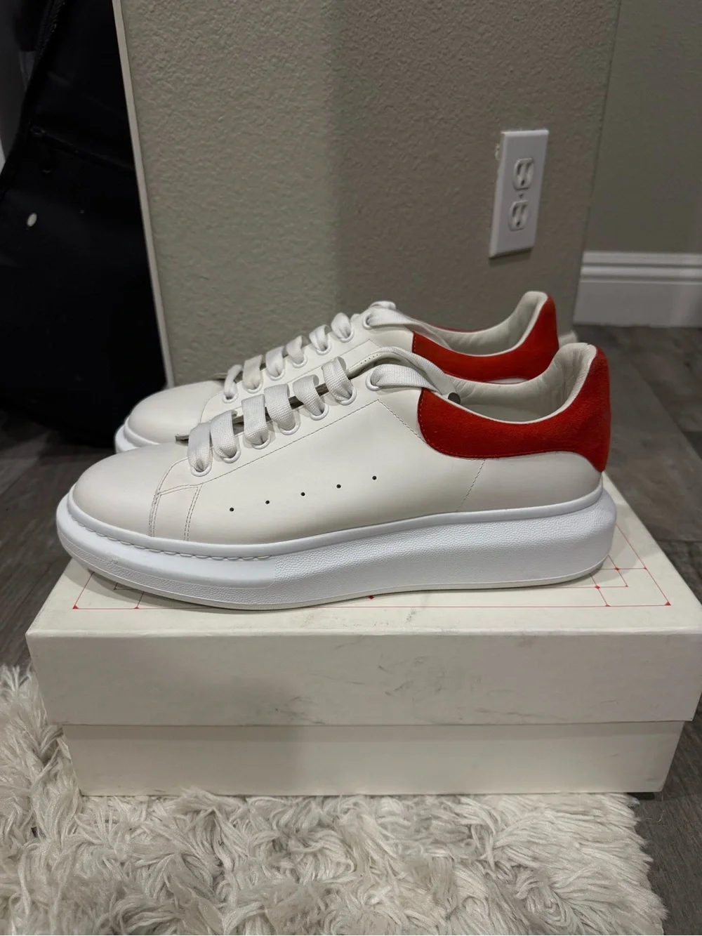 ALEXANDER MCQUEEN OVERSIZED LEATHER SNEAKERS WHITE/RED MEN SIZE 12 EU 46